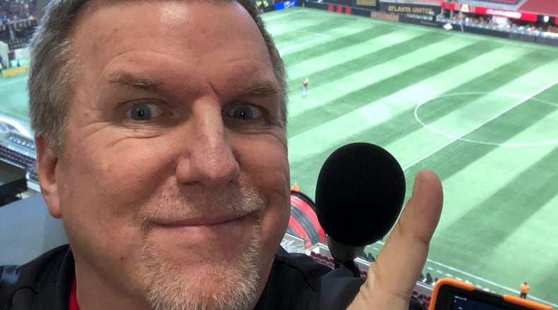 Steve Craig at the mic at Mercedes-Benz Stadium before an Atlanta United game. CREDIT: Contributed