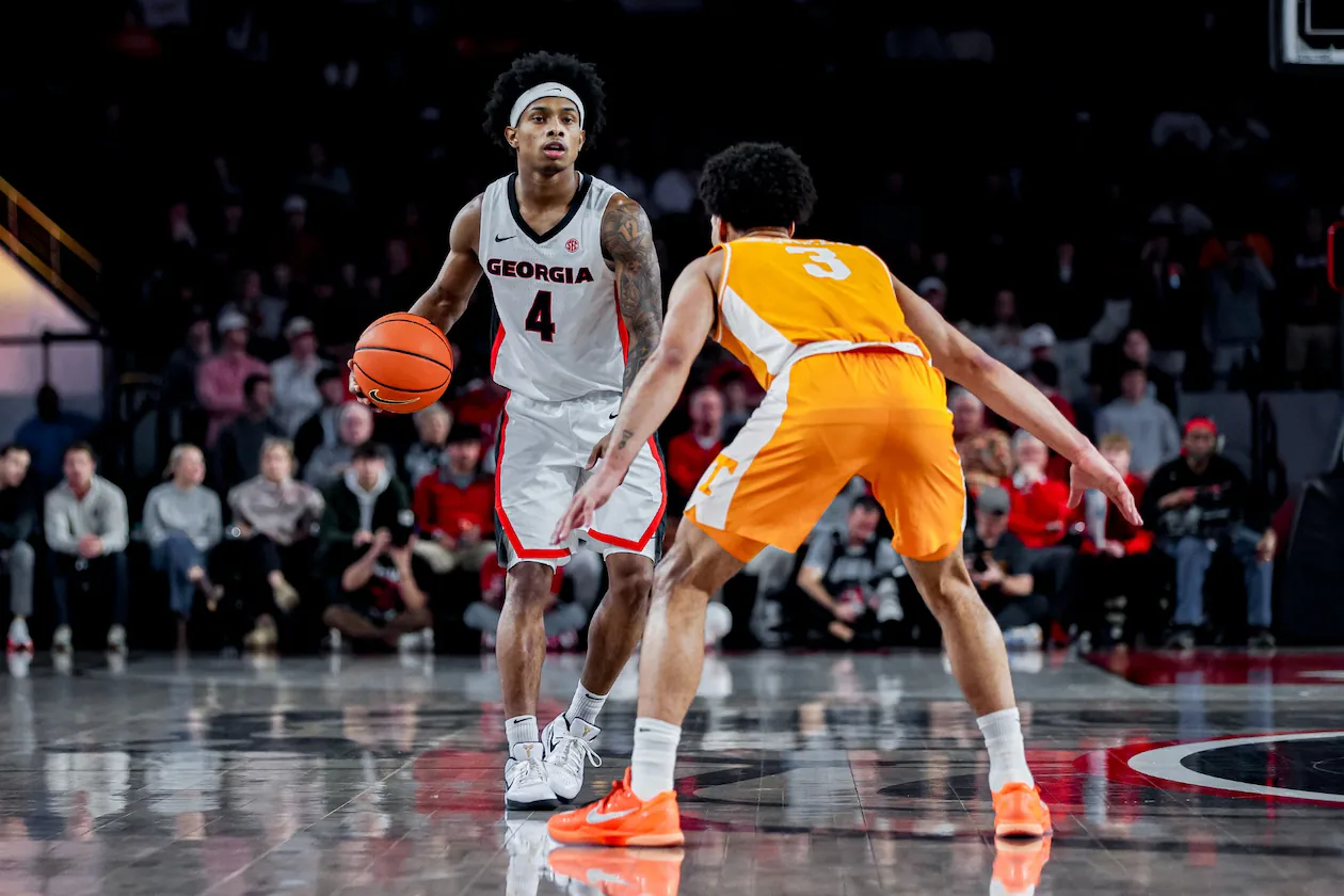 Georgia guard Marcus Millender during Georgia’s game against Tennessee at Stegeman Coliseum in Athens, Ga., on Wednesday, Jan. 28, 2026. (Courtesy of Access Atlanta)