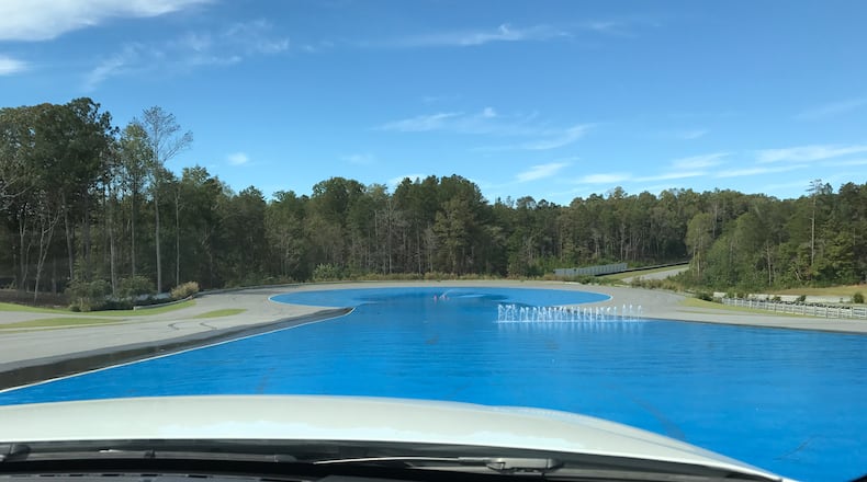 WSB Traffic’s Smilin’ Mark McKay prepares to practice car control the Ice Hill and Skid Pad at Atlanta Motorsports Park’s Drive to Thrive course on Monday, Oct. 16.
