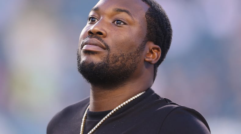 Rapper Meek Mill looks on before the game between the Atlanta Falcons and the Philadelphia Eagles at Lincoln Financial Field on Sept. 6, 2018, in Philadelphia, Pennsylvania.