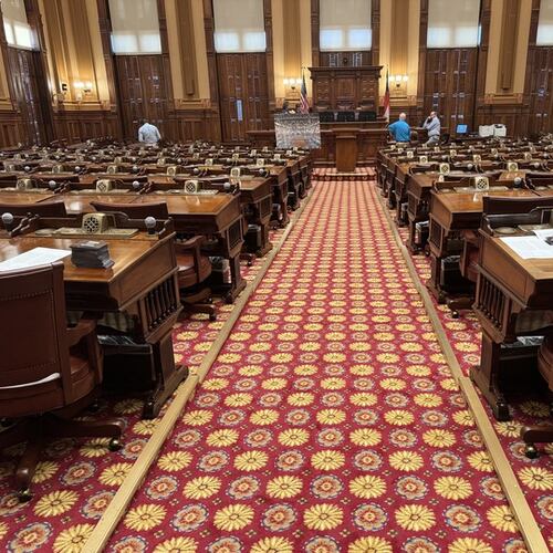 The new carpet installed at the House of Representatives at the Capitol in Atlanta, as pictured on Wednesday, Jan. 7, 2026. (Adam Beam/AJC)