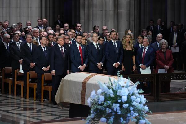 President Donald Trump, Vice President JD Vance and other guests, attend the funeral of U.S. Sen. Lindsey Graham on Tuesday at the Washington National Cathedral. (Jacquelyn Martin/AP)