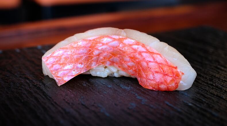 A piece of nigiri at Omakase Table in West Midtown. Aug. 14, 2023 (Credit: Omakase Table/Brandon Amato)
