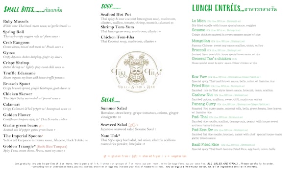 Tiki Thai menu