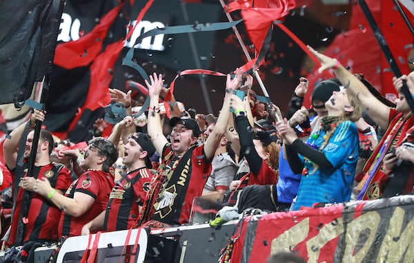 Atlanta United fans celebrate winning the MLS CUP 2-0 over the Portland Timbers on Saturday, Dec 8, 2018, in Atlanta. (Curtis Compton/AJC 2018)