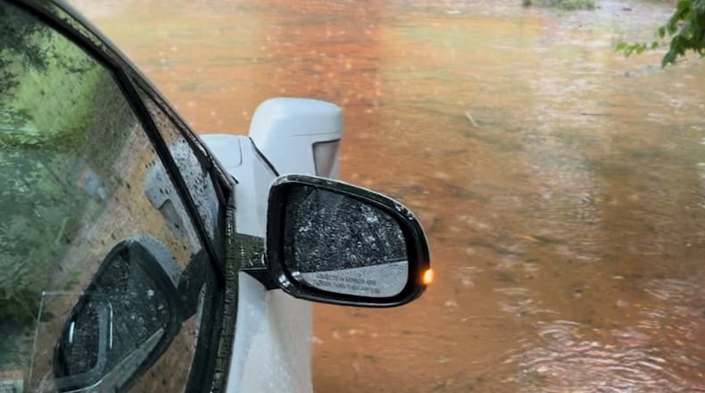 Atlanta Journal-Constitution journalist Rachael Knudsen was picked up by a Waymo Wednesday evening before the autonomous car got stuck in flood waters multiple times. (Rachael Knudsen/AJC)