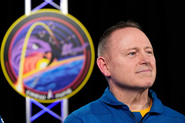 Astronaut Butch Wilmore is interviewed at Johnson Space Center on Monday, March 31, 2025, in Houston. (AP Photo/Ashley Landis)