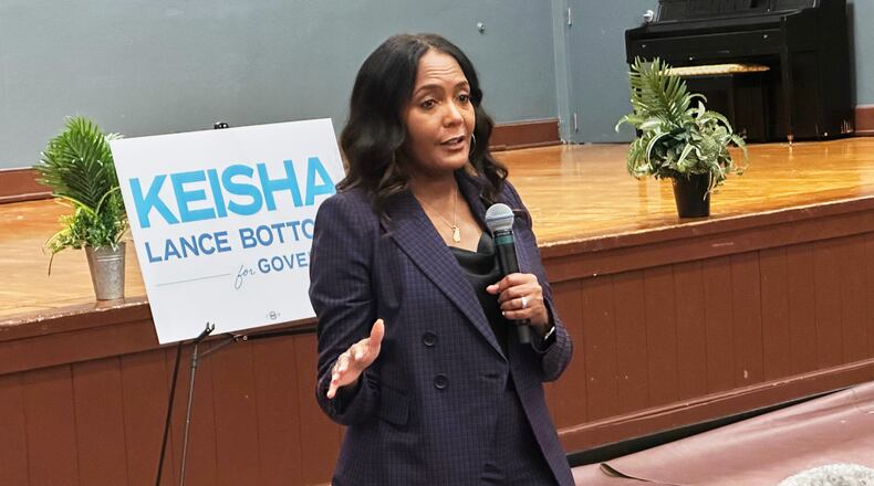 Atlanta Mayor Keisha Lance Bottoms speaks during a campaign stop in her 2026 Democratic bid for governor on Monday, Nov. 17, 2025 in Columbus, Ga. (AP Photo/Jeff Amy)