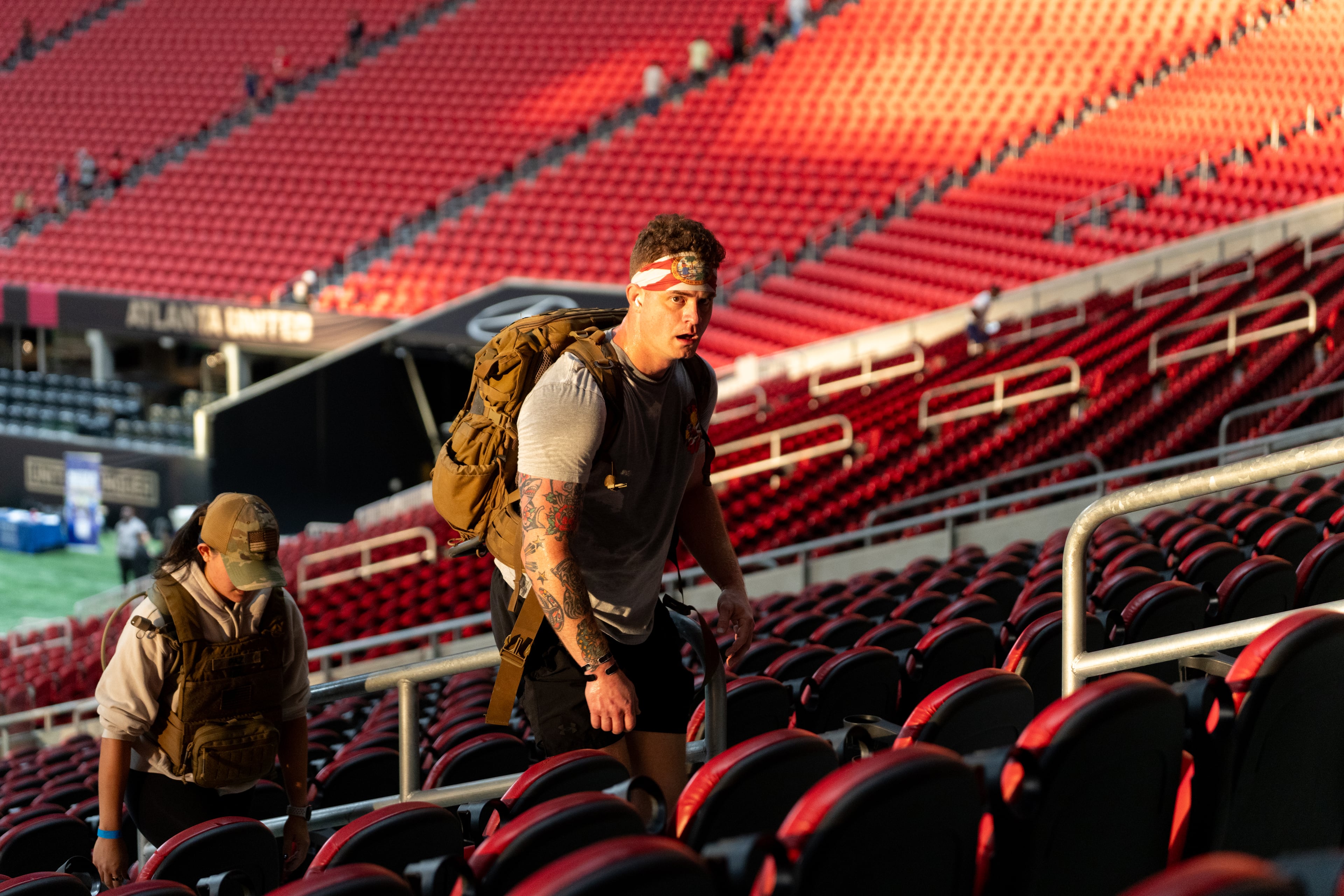 X participates in the 911 Memorial Stair Climb at Mercedes-Benz Stadium on the 24th anniversary of the attacks. Thursday, September 11, 2025 (Ben Hendren for the AJC)