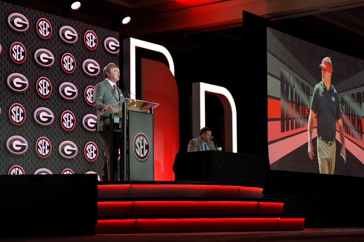 Georgia coach Kirby Smart speaks with the SEC Network at SEC media days in Tampa, Florida. Smart has been a proponent of more stringent rules enforcement on NIL dealings and the "5 for 5" eligibility rule, which are both included in the Protect College Sports Act. (Cody Chaffins/DawgNation)