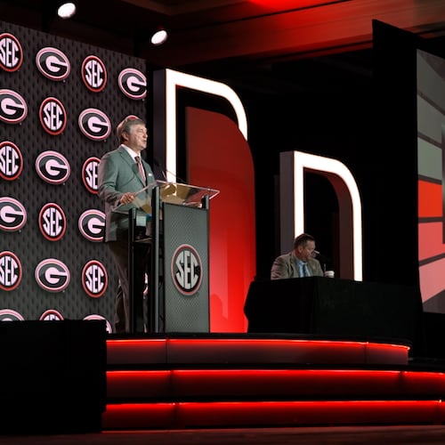 Georgia coach Kirby Smart speaks with the SEC Network at SEC media days in Tampa, Florida. Smart has been a proponent of more stringent rules enforcement on NIL dealings and the "5 for 5" eligibility rule, which are both included in the Protect College Sports Act. (Cody Chaffins/DawgNation)