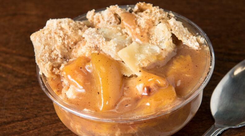 Peach cobbler from the menu of Auntie Vee's Kitchen.