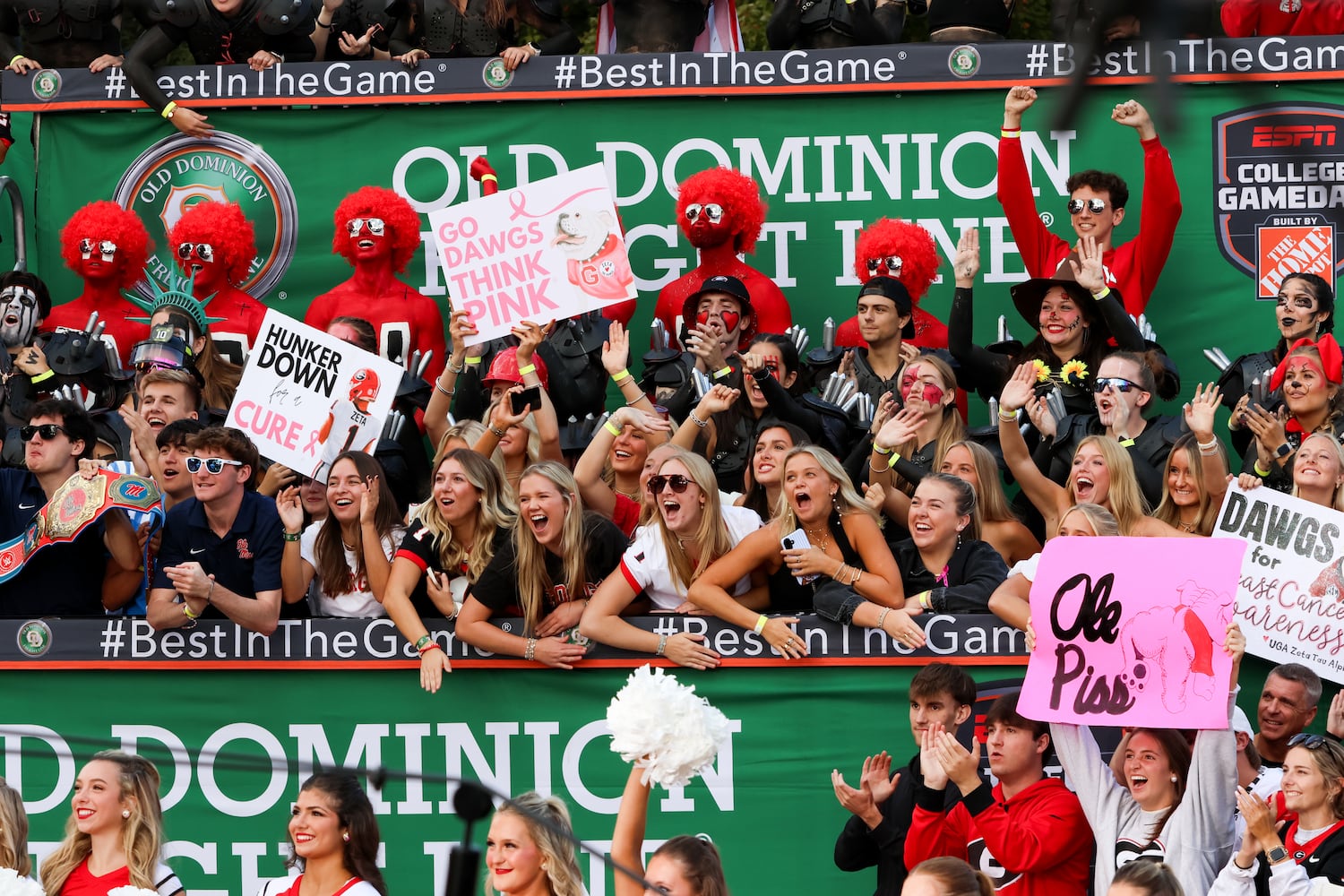 UGA fans cheer during the ESPN College GameDay broadcast from Myers Quad at UGA on Saturday, Oct. 18, 2025. (C.J. Bartunek for the AJC)
