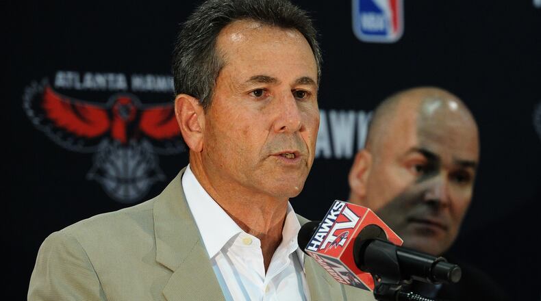 June 25, 2012 - Atlanta: Atlanta Hawks Co-Managing Partner Bruce Levenson introduces Danny Ferry as the new Atlanta Hawks President of Basketball Operations and GM during press conference in Atlanta on Monday, June 25, 2012. JOHNNY CRAWFORD / JCRAWFORD@AJC.COM Hawks majority Bruce Levenson announced he will sell controlling interest in team. (AJC photo)