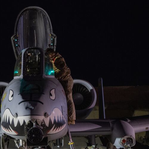 This photo provided by the U.S. Air Force shows a U.S. Airman preparing an A-10 Thunderbolt II for flight from a base in the U.S. Central Command area of responsibility, Friday, Dec. 19, 2025, in support of Operation Hawkeye Strike. (U.S. Air Force/DVIDS via AP)
