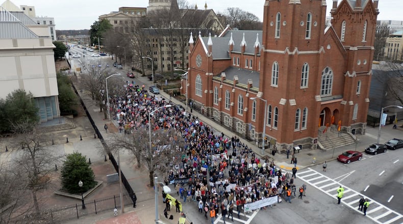 In January, hundreds of anti-abortion activists participated in a silent march during the 2015 Georgia March for Life in downtown Atlanta. HYOSUB SHIN / HSHIN@AJC.COM