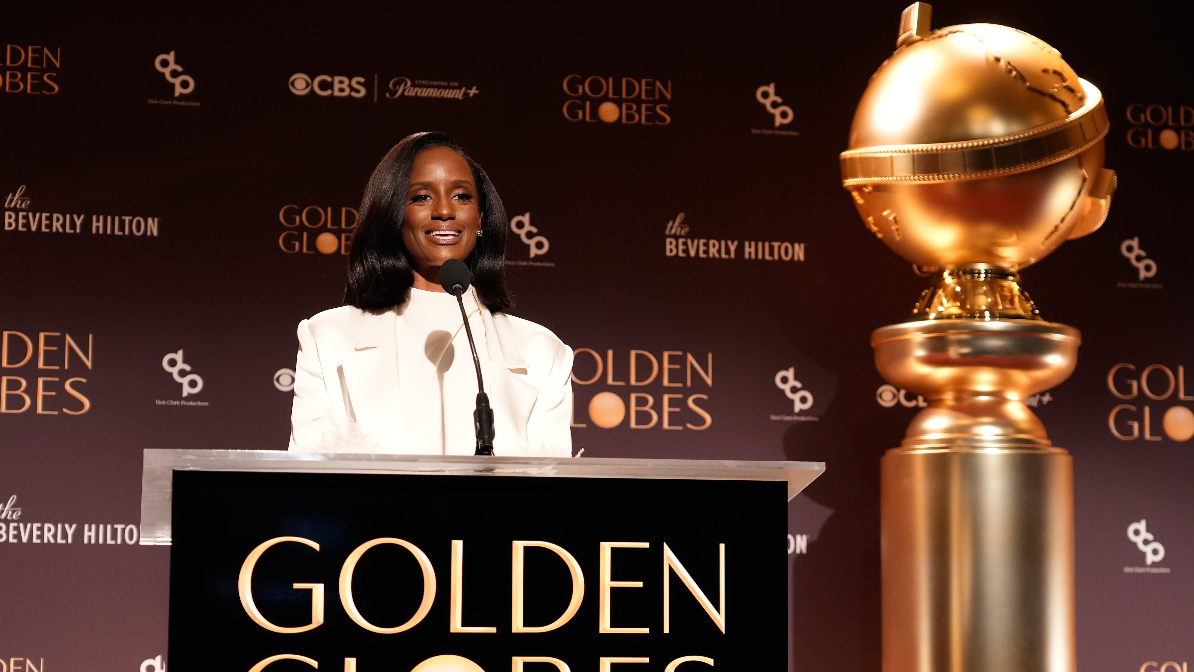 Skye P. Marshall appears during the nominations announcement for the 83rd Golden Globes on Monday, Dec. 8, 2025, at the Beverly Hilton Hotel in Beverly Hills, Calif. (AP Photo/Chris Pizzello)