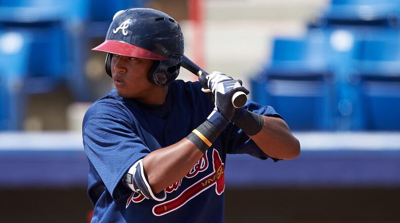 Atlanta Braves Kevin Maitan (14) during an Instructional League game against the Washington Nationals on September 30, 2016 at Space Coast Stadium in Melbourne, Florida. (Mike Janes/Four Seam Images via AP)