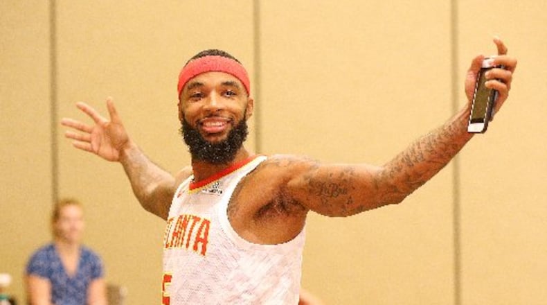 Malcolm Delaney at Hawks media day. (Curtis Compton/ccompton@ajc.com)