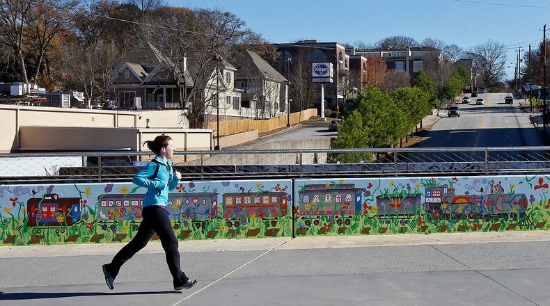 Pictured above is the Atlanta BeltLine Eastside trail, south of Ponce de Leon, crossing over North Avenue.