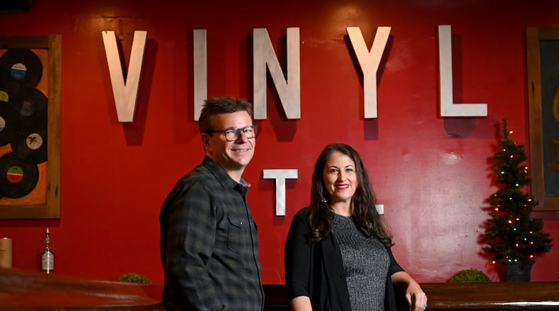 A portrait of the Rival co-founders Josh Antenucci and Lucy Lawler-Freas at Vinyl inside Center Stage Atlanta. (Hyosub Shin / AJC)