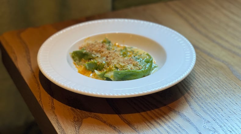 The agnolotti from Atrium features house-made ricotta, shaved pecorino, lemon and a garnish of bottarga. Courtesy of Brandon Hughes
