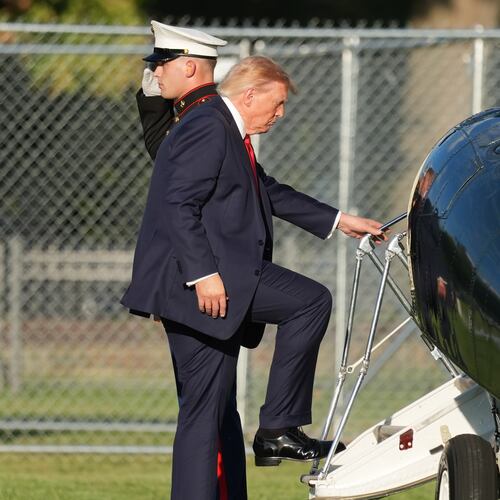 President Donald Trump boards Marine One on the Ellipse near the White House, Friday, Sept. 18, 2026, in Washington. (AP Photo/Alex Brandon)
