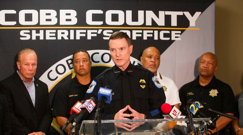 Cobb County police Chief Stuart Vanhoozer speaks during a press conference on Friday, September 9, 2022 about a shooting that killed 2 Cobb County Sheriff’s Office deputies, Marshall Samual Ervin Jr. and Jonathan Randall Koleski, at the Cobb County Adult Detention Center in Marietta, Georgia. CHRISTINA MATACOTTA FOR THE ATLANTA JOURNAL-CONSTITUTION