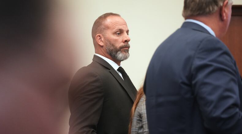 Former sheriff's deputy Jason Meade stands during closing arguments of his retrial on Wednesday, May 6, 2026, inside Franklin County Court of Common Pleas in Columbus, Ohio. (Doral Chenoweth/The Columbus Dispatch via AP, Pool)