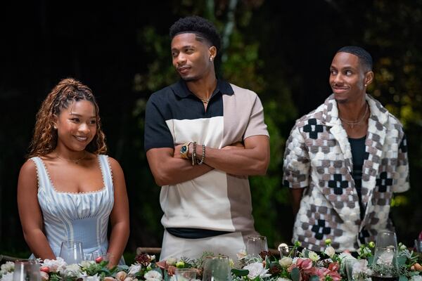(L-R) Laya Deleon Hayes as Kenya, Da’Vinchi as Marcus Jr. and Charles L. Smith as Denver in "Why Did I Get Married Again?" on Netflix. (Courtesy of Chip Bergmann/Perry Well Films 2/Netflix)