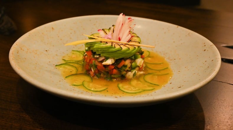 Impressive knife skills make the halibut ceviche one of the most beautiful dishes at El Valle. Courtesy of Karen Calver