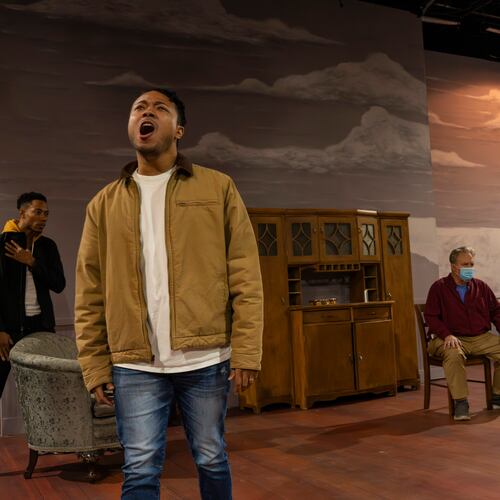 Russell Scott (left), playing Joe Scott, performs during a dress rehearsal for "Girl from the North Country" on Thursday, Jan. 22, 2026, in Atlanta. The show, a collaboration between Actor's Express and Oglethorpe University and directed by Freddie Ashley, earned seven Tony Award nominations on Broadway. (Olivia Bowdoin for the AJC)