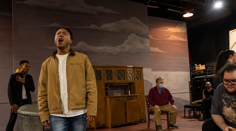 Russell Scott (left), playing Joe Scott, performs during a dress rehearsal for "Girl from the North Country" on Thursday, Jan. 22, 2026, in Atlanta. The show, a collaboration between Actor's Express and Oglethorpe University and directed by Freddie Ashley, earned seven Tony Award nominations on Broadway. (Olivia Bowdoin for the AJC)