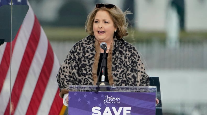 FILE -- In this Jan. 6, 2021 file photo Amy Kremer, founder and chair of Women for America First, speaks in Washington, at a rally in support of President Donald Trump. Kremer, who helped organize the rally that preceded the violent storming of the Capitol building, is running for a seat on the Republican National Committee from Georgia in a party election on Saturday, May 18, 2024. Kremer say the national party hasn't done enough to support Trump and protect his supporters. (AP Photo/Jacquelyn Martin, File)