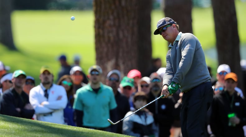Charley Hoffman chips onto the 6th green. Play begins in the second round of the 81st Masters tournament at the Augusta National Golf Club, Friday April 7, 2017. CURTIS COMPTON/ AJC