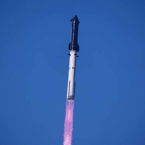 SpaceX's mega rocket Starship makes a test flight from Starbase, Texas, Friday, July 24, 2026. (AP Photo/Eric Gay)