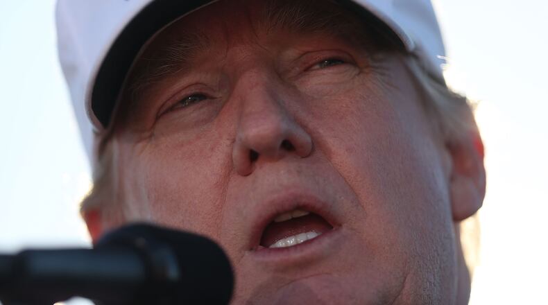 NAPLES, FL - OCTOBER 23: Republican presidential candidate Donald Trump speaks during a campaign rally at the Collier County Fairgrounds on October 23, 2016 in Naples, Florida. Early voting in Florida in the presidential election begins October 24. (Photo by Joe Raedle/Getty Images)