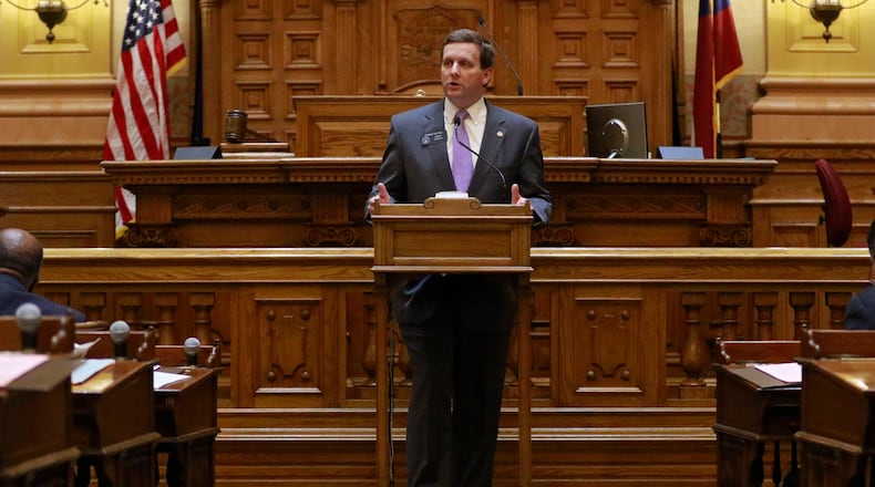 Senator Charlie Bethel presents a bill helping patients with advanced cancer pursue alternative treatments, which passed. The bill is named for former President Jimmy Carter whose well-known recent cancer battles have lifted hearts and hopes. BOB ANDRES / BANDRES@AJC.COM