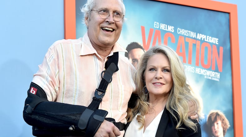 LOS ANGELES, CA - JULY 27: Actors Chevy Chase (L) and Beverly D'Angelo arrive at the premiere of Warner Bros. Pictures' "Vacation" at the Village Theatre on July 27, 2015 in Los Angeles, California. (Photo by Kevin Winter/Getty Images)