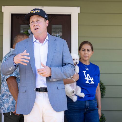 Los Angeles mayoral candidate Spencer Pratt during a campaign event Sunday, May 31, 2026, in Los Angeles. (AP Photo/Jill Connelly)