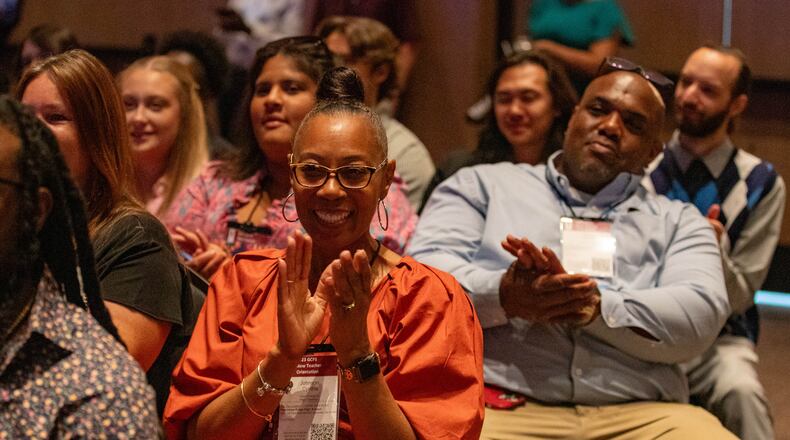 New Gwinnett County Public Schools teachers participate in their orientation in Duluth on Tuesday, July 11, 2023. (Katelyn Myrick/katelyn.myrick@ajc.com)
