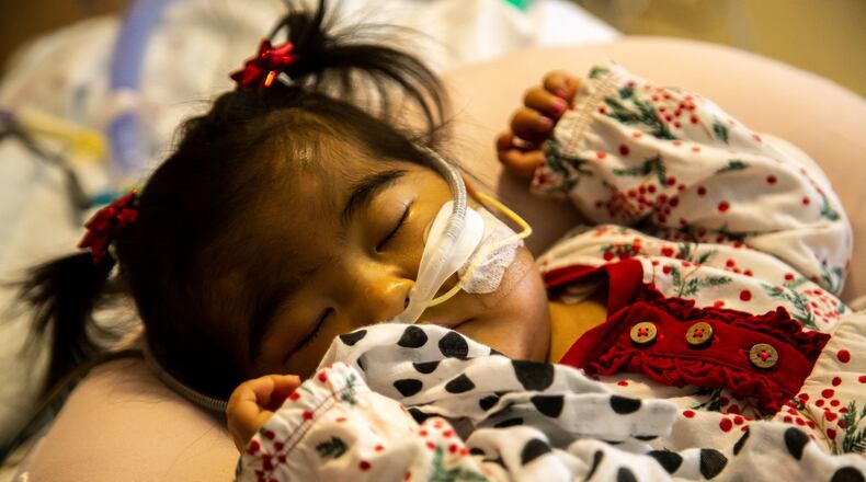 Rynli Harris sleeps while being cared for at Children's Healthcare of Atlanta. STEVE SCHAEFER FOR THE ATLANTA JOURNAL-CONSTITUTION