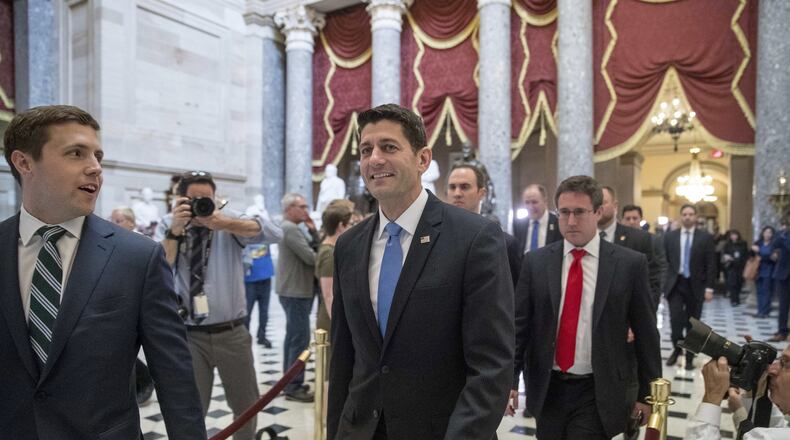 House Speaker Paul Ryan of Wis., walks out of the House Chamber on Capitol Hill in Washington, Thursday, May 4, 2017, after the Republican health care bill passed in the House. (AP Photo/Andrew Harnik)