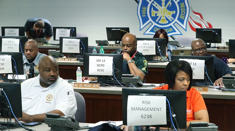 September 10, 2017 Albany: Emergency personnel work in the Albany & Dougherty County joint emergency operating center as Hurricane Irma approaches on Sunday, September 10, 2017, in Albany. Curtis Compton/ccompton@ajc.com