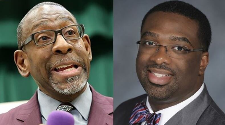 DeKalb school Superintendent Steve Green (left) and Leo Brown, the former chief human capital management officer