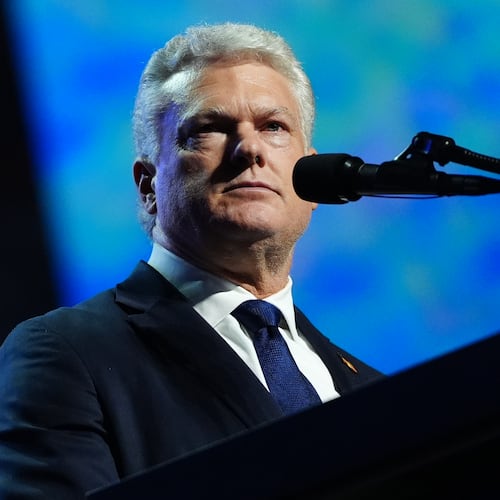 Rep. Mike Collins, R-Ga., U.S. Senate candidate, speaks at the Republican convention, Wednesday, Sept. 9, 2026, in Dallas. (Julia Demaree Nikhinson/AP)