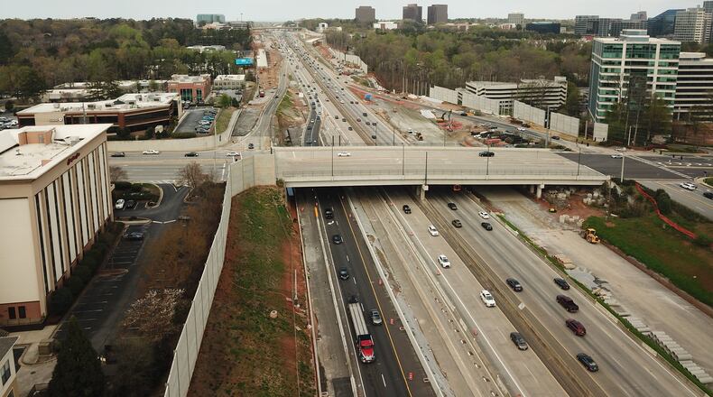 GDOT construction partners will close lanes on I-285 eastbound and westbound and Ga. 400 northbound and southbound for roadway, noise barrier and bridge construction. (Courtesy GDOT)