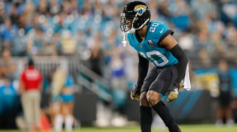 JACKSONVILLE, FLORIDA - SEPTEMBER 19: Jalen Ramsey #20 of the Jacksonville Jaguars looks on during the second half of a game against the Tennessee Titans at TIAA Bank Field on September 19, 2019 in Jacksonville, Florida. (Photo by James Gilbert/Getty Images)