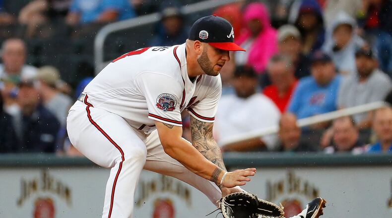 Matt Adams (pictured) has been so productive since replacing injured Braves first baseman Freddie Freeman that Freeman plans to switch to third base when he comes off the disabled list in order to keep Adams in the lineup. (Photo by Kevin C. Cox/Getty Images)