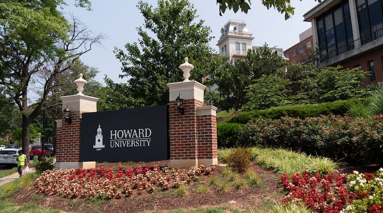 FILE - A sign welcomes people to the Howard University campus in Washington on July 6, 2021. (AP Photo/Jacquelyn Martin, File)